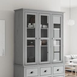 Berkfield Home Cabinet with Glass Doors BODO Grey Solid Wood Pine