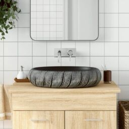 Berkfield Home Countertop Basin Black & Grey Oval 59x40x15 cm Ceramic - Size: 59 x 40 x 15 cm
