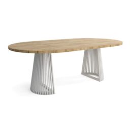 Heze Furniture Ruston Modern Round Extendable Dining Table with Slats in Light Beige - Size: 100 cm x 100 cm - thumbnail 3