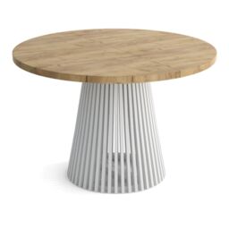 Heze Furniture Ruston Modern Round Extendable Dining Table with Slats in Light Beige - Size: 100 cm x 100 cm - thumbnail 2