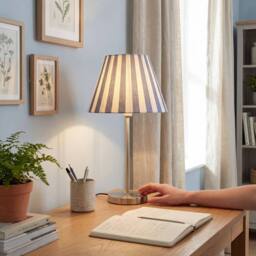 Happy Homewares Coloured & Oatmeal Linen Striped Coolie Shade with Cotton Inner in Blue - Size: 10 inches - thumbnail 6
