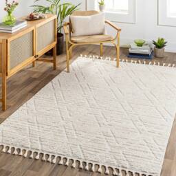 Livabliss Nora-Geometric Grey Ivory High Pile Fringe Living Dining Bedroom Rug in Beige - Size: 200 cm x 275 cm - thumbnail 8