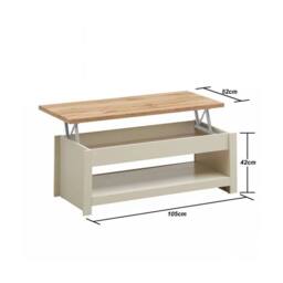 FLAVORA Lift Up Top 1 Shelf Cream Coffee Table Living Room Furniture - Size: 0.6m2 - thumbnail 2