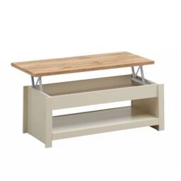 FLAVORA Lift Up Top 1 Shelf Cream Coffee Table Living Room Furniture - Size: 0.6m2 - thumbnail 3