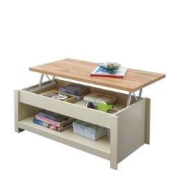 FLAVORA Lift Up Top 1 Shelf Cream Coffee Table Living Room Furniture - Size: 0.6m2 - thumbnail 5