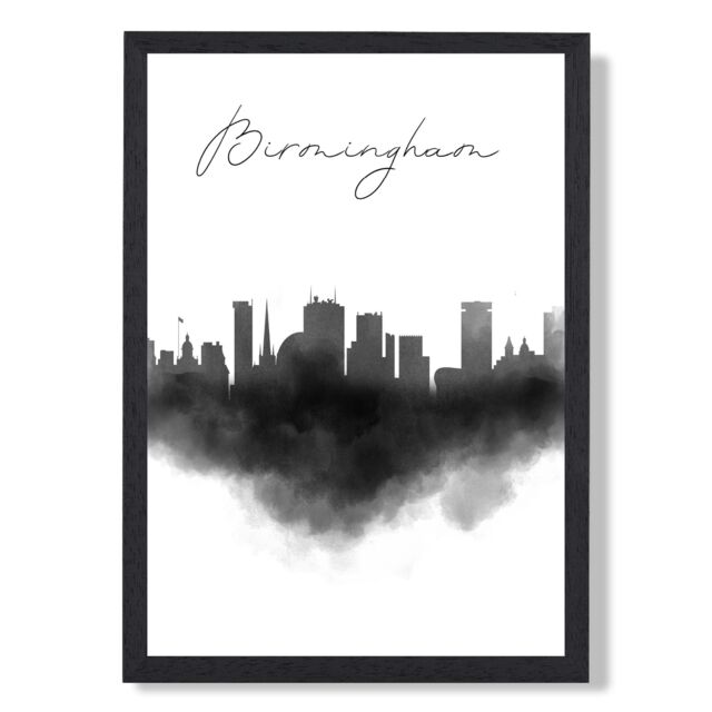 ARTZE Birmingham Watercolour Skyline City Framed Print SIZE: A4 with Black Frame - image 1
