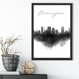 ARTZE Birmingham Watercolour Skyline City Framed Print SIZE: A4 with Black Frame - thumbnail 2