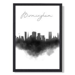 ARTZE Birmingham Watercolour Skyline City Framed Print SIZE: A4 with Black Frame - thumbnail 1