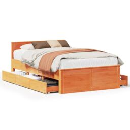 Berkfield Home Bed Frame without Mattress with Headboard Wax Brown 135x190 cm Double Solid Wood Pine - thumbnail 2