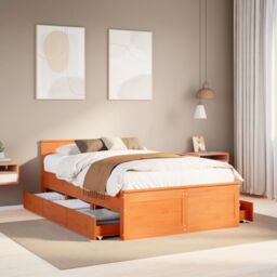 Berkfield Home Bed Frame without Mattress with Headboard Wax Brown 135x190 cm Double Solid Wood Pine - thumbnail 1