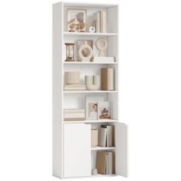 HOMCOM 2 Door 4 Shelves Tall Bookcase Modern Bookshelf Storage Display Unit in White - thumbnail 2