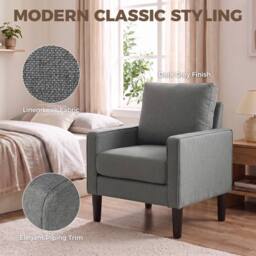 HOMCOM Removable Pillow Linen Accent Chair, Dark Grey - Size: Armchair - thumbnail 6