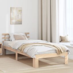 Berkfield Home Natural Pine Wood Bed Frame Natural Solid Pine wood 90 x 200 cm in Brown - thumbnail 1
