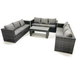 Fimous Outdoor Garden Furniture Set 9 Seater Rattan Sofa Set with Coffee Table Dark Grey Mixed - thumbnail 2