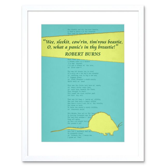 "Artery8 Wall Art Print Poem Lyrics Burns To A Mouse Artwork Framed 9X7 Inch in White - Size: W7"" x H9""" - image 1