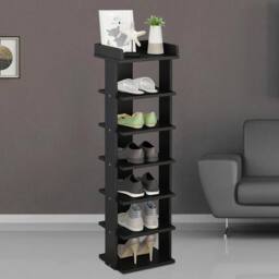 KORVIXA 7 Tier Wooden Shoe Rack Storage Shelf in Black - Size: 100 cm x 100 cm - thumbnail 5