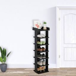 KORVIXA 7 Tier Wooden Shoe Rack Storage Shelf in Black - Size: 100 cm x 100 cm - thumbnail 1