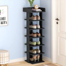 KORVIXA 7 Tier Wooden Shoe Rack Storage Shelf in Black - Size: 100 cm x 100 cm - thumbnail 4