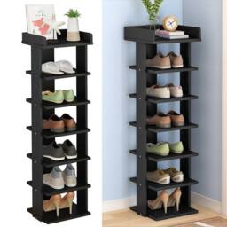 KORVIXA 7 Tier Wooden Shoe Rack Storage Shelf in Black - Size: 100 cm x 100 cm - thumbnail 3