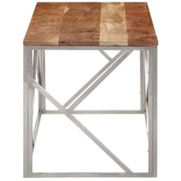 Berkfield Home Coffee Table Silver Stainless Steel & Solid Acacia Wood - thumbnail 4