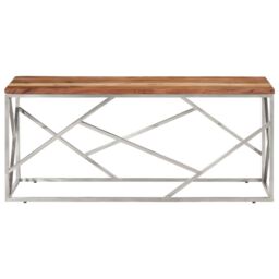 Berkfield Home Coffee Table Silver Stainless Steel & Solid Acacia Wood - thumbnail 3