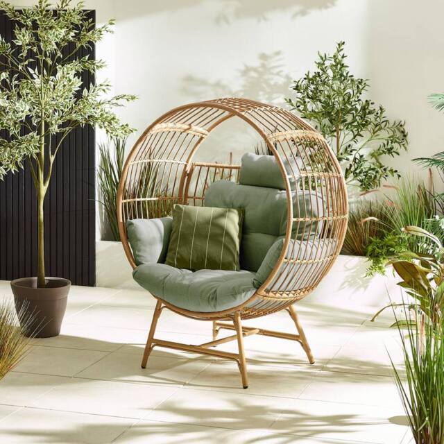 FurnitureboxUK Boca Rattan Cocoon Garden Egg Chair in Green - image 1