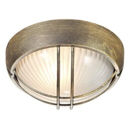 Happy Homewares Die Cast Aluminium Outdoor Circular Bulkhead Porch or Wall Light in Metallic Gold - thumbnail 1