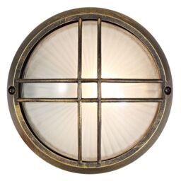 Happy Homewares Die Cast Aluminium Outdoor Circular Bulkhead Porch or Wall Light in Metallic Gold - thumbnail 2