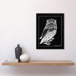 Artery8 Julie de Graag Framed Wall Art Print Two Owls Vintage Animal Painting in Black - Size: A4 - thumbnail 2