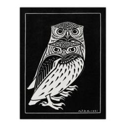 Artery8 Julie de Graag Framed Wall Art Print Two Owls Vintage Animal Painting in Black - Size: A4 - thumbnail 3