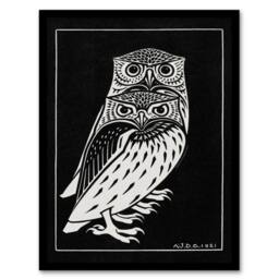 Artery8 Julie de Graag Framed Wall Art Print Two Owls Vintage Animal Painting in Black - Size: A4 - thumbnail 1