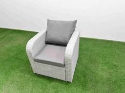 Fimous PE Rattan Garden Furniture Set Reclining Chair Sofa Lounge Sofa Set Rectangular Coffee Table Big Footstool Light Grey - thumbnail 5
