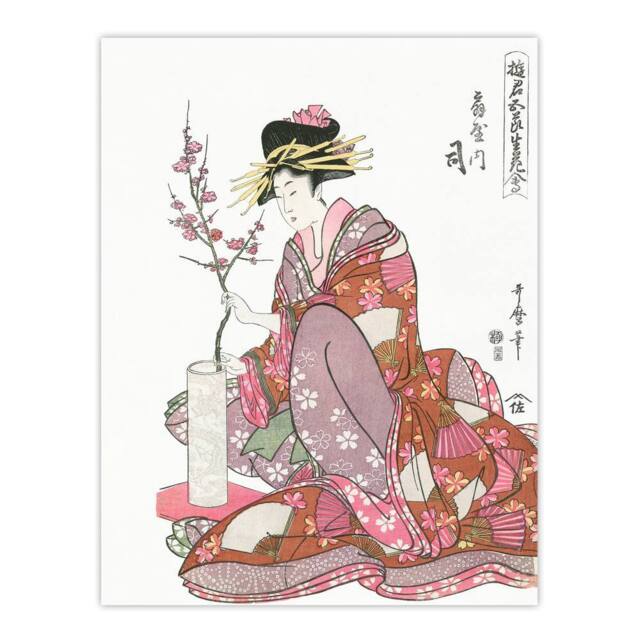 "Artery8 Courtesan Tsukasa Of Ogiya Japan Wall Art Print Utamaro Kitagawa in Pink - Size: W18"" x H24""" - image 1