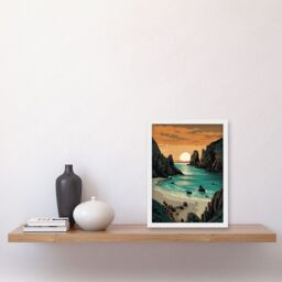 Artery8 Porthcurno Beach Sunrise Coastal Landscape Artwork Framed Wall Art Print A4 in White - thumbnail 2