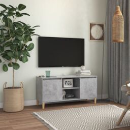 Berkfield Home TV Cabinet with Solid Wood Legs Concrete Grey 103.5x35x50 cm