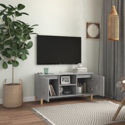 Berkfield Home TV Cabinet with Solid Wood Legs Concrete Grey 103.5x35x50 cm - thumbnail 3
