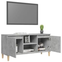 Berkfield Home TV Cabinet with Solid Wood Legs Concrete Grey 103.5x35x50 cm - thumbnail 4