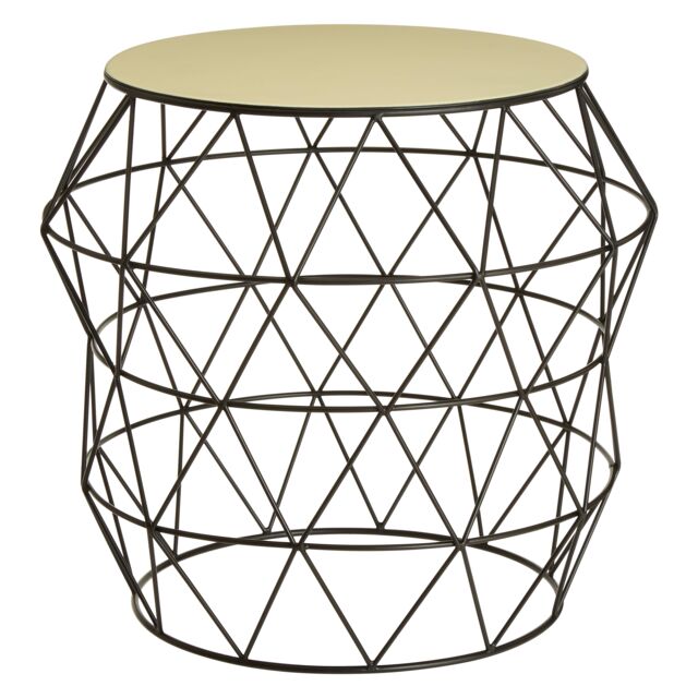 Orsina Geometric Ivory Enamel Side Table, Black Iron Openwork Base Accent Table, Compact Round Table For Living Room - image 1