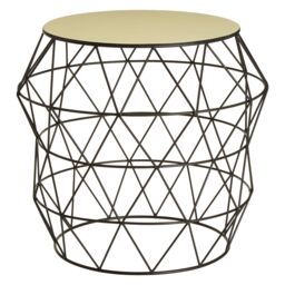 Orsina Geometric Ivory Enamel Side Table, Black Iron Openwork Base Accent Table, Compact Round Table For Living Room - thumbnail 1