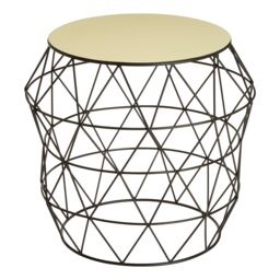 Orsina Geometric Ivory Enamel Side Table, Black Iron Openwork Base Accent Table, Compact Round Table For Living Room - thumbnail 2