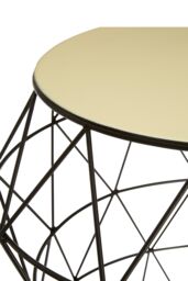 Orsina Geometric Ivory Enamel Side Table, Black Iron Openwork Base Accent Table, Compact Round Table For Living Room - thumbnail 3