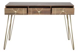 Orsina Timeless Design Desk, Ample Storage Metallic Furniture, Compact & Versatile Three Drawer Work Desk in Brown - thumbnail 2