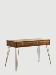 Orsina Timeless Design Desk, Ample Storage Metallic Furniture, Compact & Versatile Three Drawer Work Desk in Brown - thumbnail 6