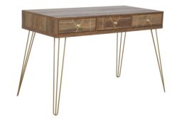 Orsina Timeless Design Desk, Ample Storage Metallic Furniture, Compact & Versatile Three Drawer Work Desk in Brown - thumbnail 3