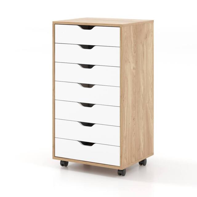 Costway 7-Drawer Storage Cabinet Mobile File Organizer Filing Dresser Chest in Natural - image 1