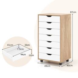 Costway 7-Drawer Storage Cabinet Mobile File Organizer Filing Dresser Chest in Natural - thumbnail 2
