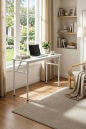 Living and Home 80 x 40cm Home Office Foldable Computer Desk with Adjustable Foot Pads in White - Size: 80 x 40 cm