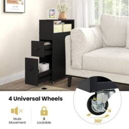 Costway Movable Bathroom Storage Cabinet Narrow Toilet Side Cabinet in Black - thumbnail 7