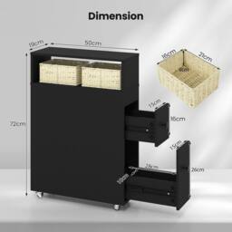 Costway Movable Bathroom Storage Cabinet Narrow Toilet Side Cabinet in Black - thumbnail 2