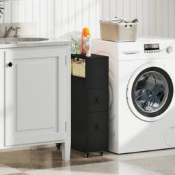 Costway Movable Bathroom Storage Cabinet Narrow Toilet Side Cabinet in Black